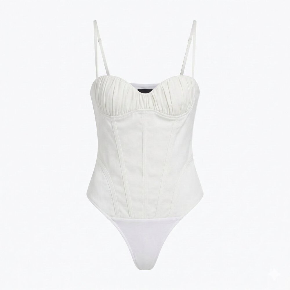 NWOT ZARA Corset Bodysuit Ruched Bustier Sweetheart Neckline Side Zip White M